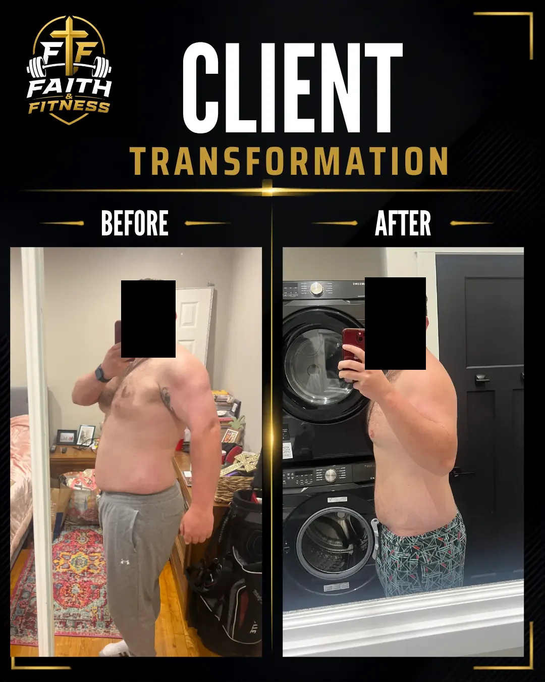 Faith & Fitness client transformation — before and after side progress
