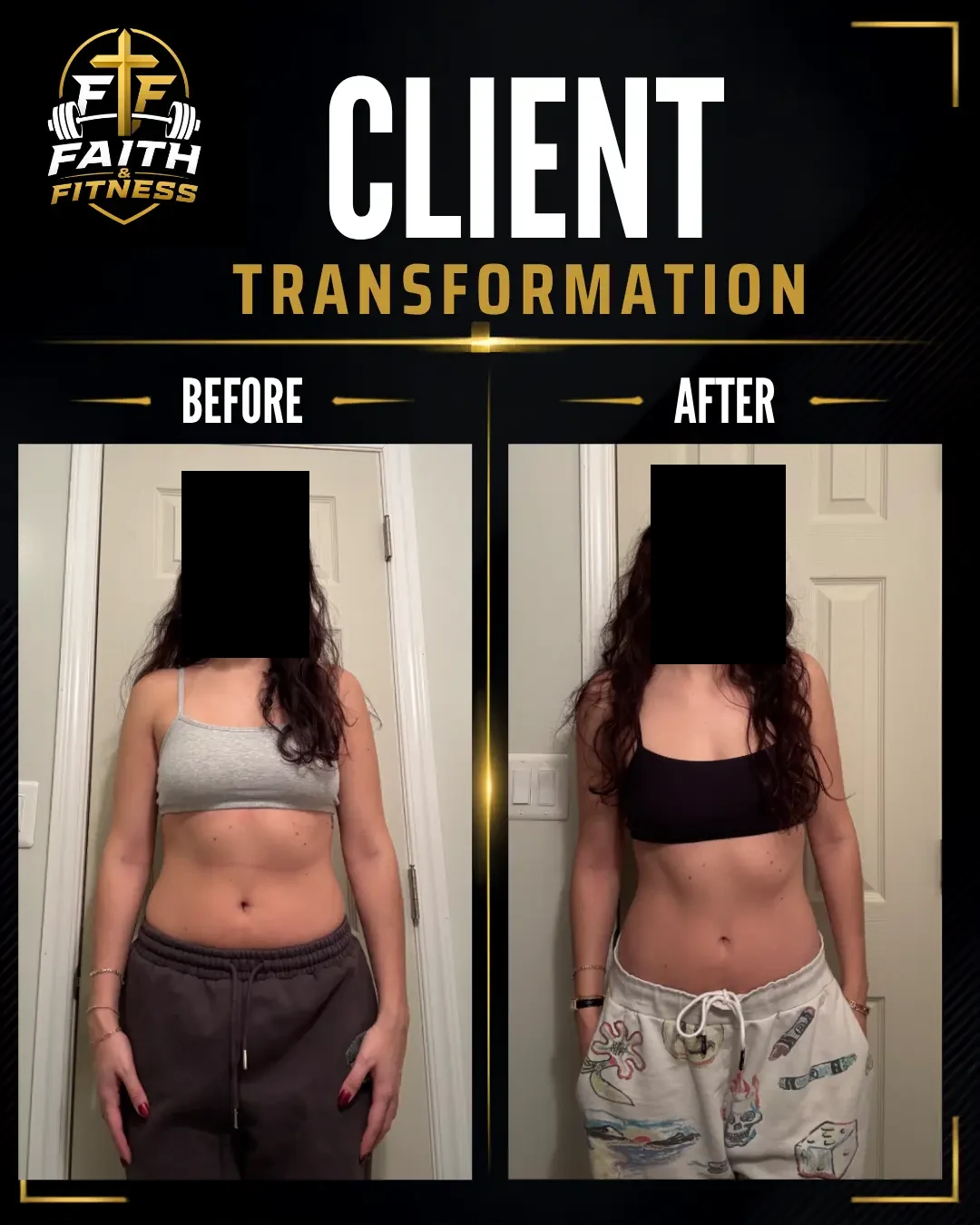 Faith & Fitness client transformation — before and after